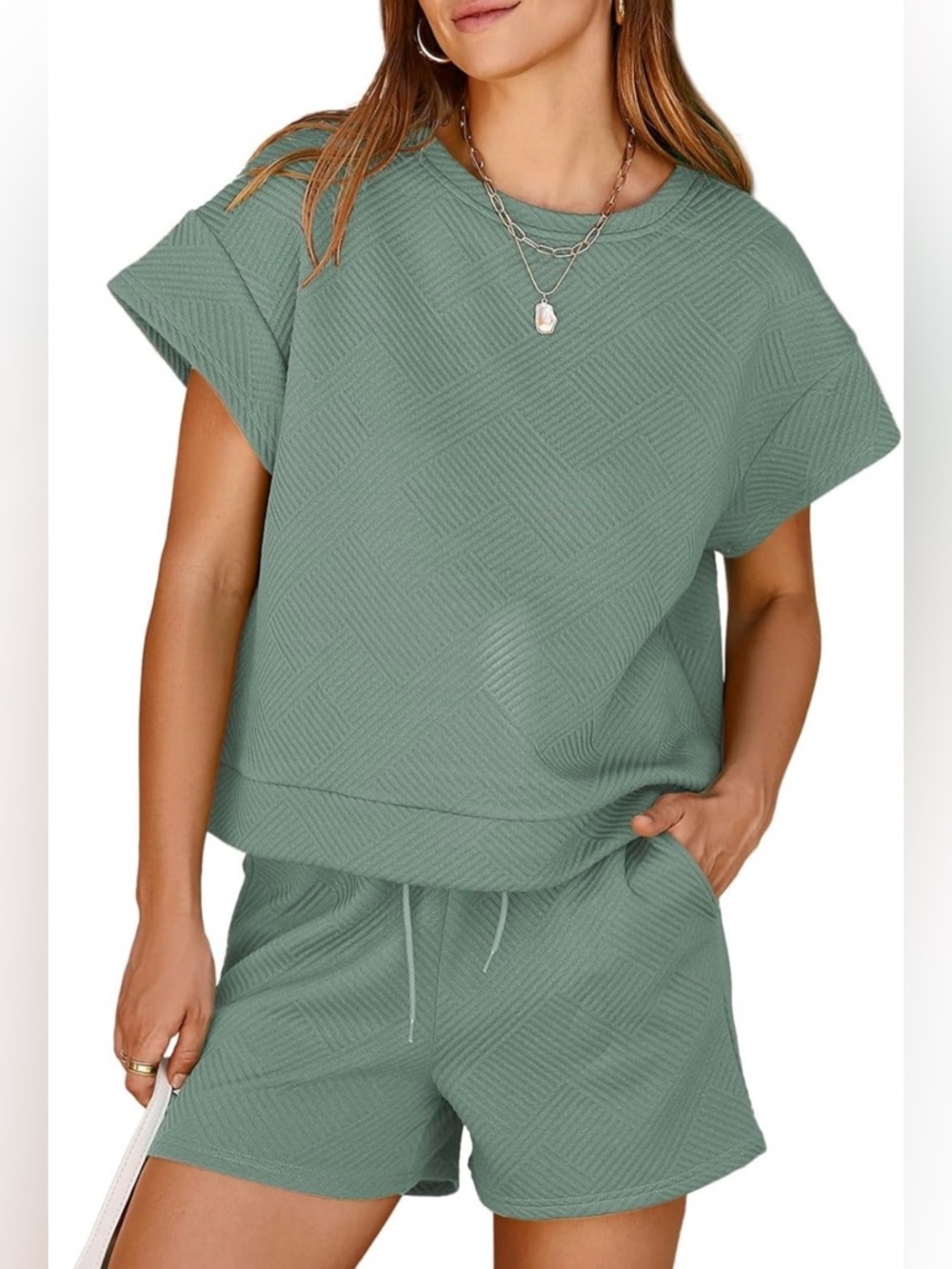 Casual Two-Piece Knit Lounge Set in Sage Green